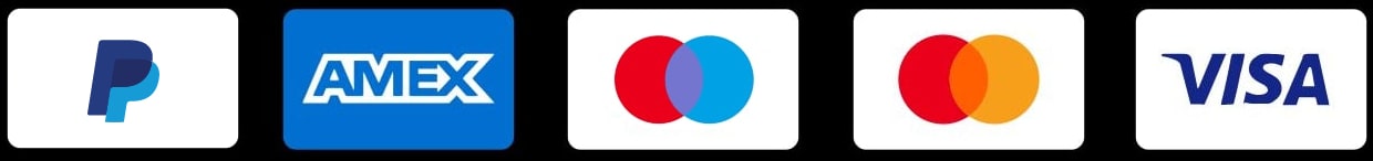PayPal, American Express, Maestro, Mastercard, Visa